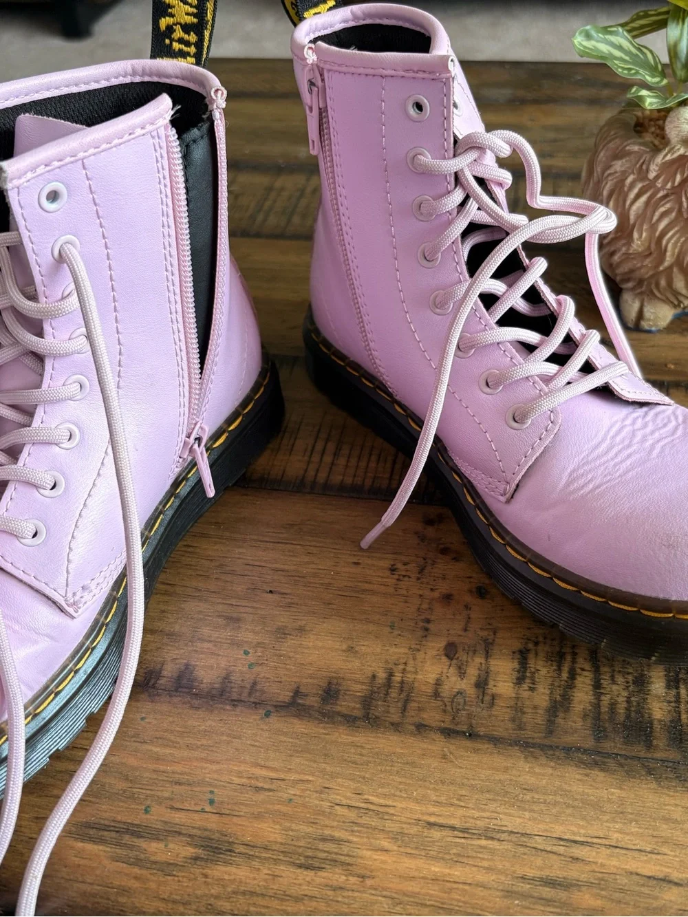Dr. Martens Kids Pink Lace-Up Combat Boots with Black Soles